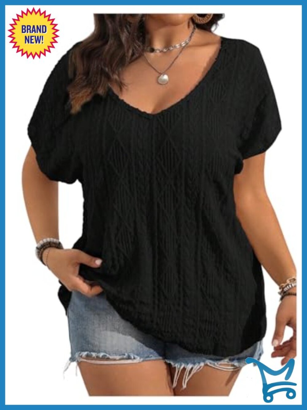 Plus Size Crochet Lace V-Neck Short Sleeve Boho Blouse Summer Top